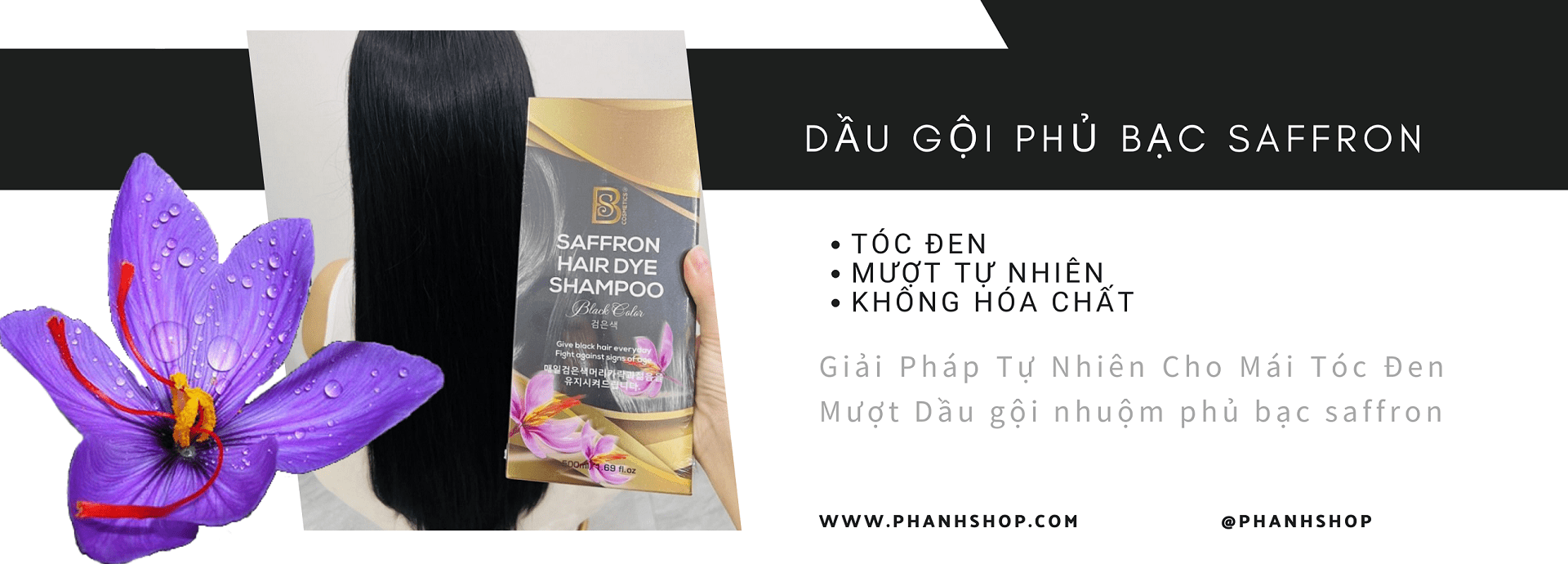 Dầu Gội Phủ Bạc Saffron - Tóc Đen Mượt Tự Nhiên, Không Hóa Chất